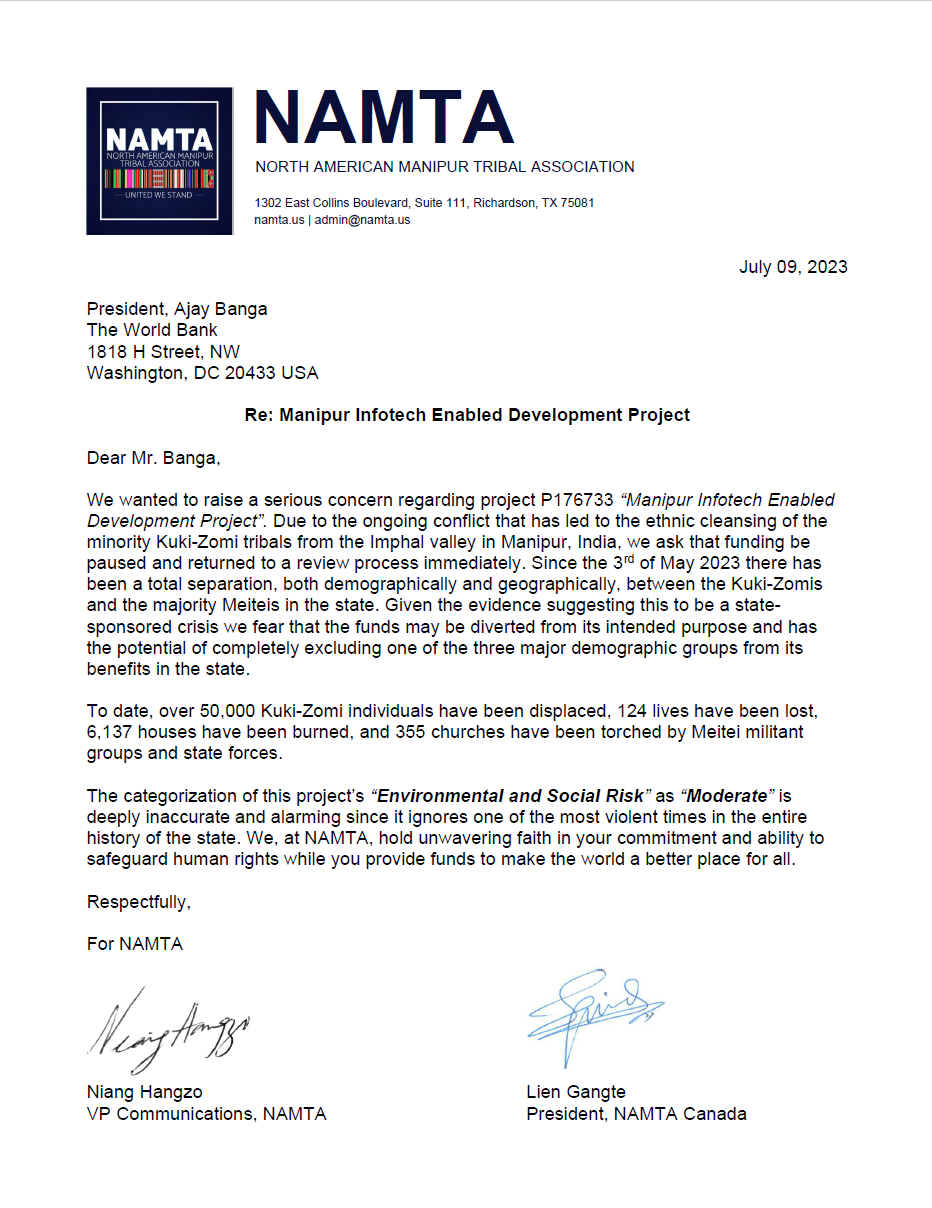 Letter to World Bank