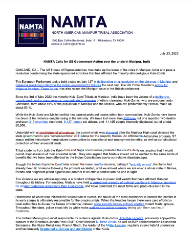 NAMTA Calls for US Government Action